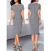 image:imageVFSHOW Womens Peplum Work Business Office Slim Bodycon Sheath Pencil Dress  Short Sleeve Pleated Crew Neck Summer Church DressesBlue Plaid Tweed