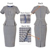 image:imageVFSHOW Womens Peplum Work Business Office Slim Bodycon Sheath Pencil Dress  Short Sleeve Pleated Crew Neck Summer Church DressesBlue Plaid Tweed