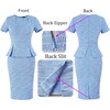 image:imageVFSHOW Womens Peplum Work Business Office Slim Bodycon Sheath Pencil Dress  Short Sleeve Pleated Crew Neck Summer Church DressesBlue Tweed