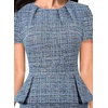 image:imageVFSHOW Womens Peplum Work Business Office Slim Bodycon Sheath Pencil Dress  Short Sleeve Pleated Crew Neck Summer Church DressesBlue Tweedd