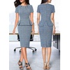 image:imageVFSHOW Womens Peplum Work Business Office Slim Bodycon Sheath Pencil Dress  Short Sleeve Pleated Crew Neck Summer Church DressesBlue Tweedd