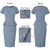 image:imageVFSHOW Womens Peplum Work Business Office Slim Bodycon Sheath Pencil Dress  Short Sleeve Pleated Crew Neck Summer Church DressesBlue Tweedd