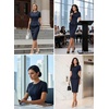 image:imageVFSHOW Womens Peplum Work Business Office Slim Bodycon Sheath Pencil Dress  Short Sleeve Pleated Crew Neck Summer Church DressesBlue and White Striped