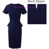 image:imageVFSHOW Womens Peplum Work Business Office Slim Bodycon Sheath Pencil Dress  Short Sleeve Pleated Crew Neck Summer Church DressesDark Blue