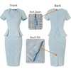 image:imageVFSHOW Womens Peplum Work Business Office Slim Bodycon Sheath Pencil Dress  Short Sleeve Pleated Crew Neck Summer Church DressesLight Blue Tweed