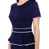 image:imageVFSHOW Womens Peplum Work Business Office Slim Bodycon Sheath Pencil Dress  Short Sleeve Pleated Crew Neck Summer Church DressesNavy Blue With White Piping