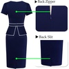 image:imageVFSHOW Womens Peplum Work Business Office Slim Bodycon Sheath Pencil Dress  Short Sleeve Pleated Crew Neck Summer Church DressesNavy Blue With White Piping