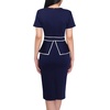 image:imageVFSHOW Womens Peplum Work Business Office Slim Bodycon Sheath Pencil Dress  Short Sleeve Pleated Crew Neck Summer Church DressesNavy Blue With White Piping