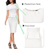 image:imageVFSHOW Womens Peplum Work Business Office Slim Bodycon Sheath Pencil Dress  Short Sleeve Pleated Crew Neck Summer Church DressesOffwhite