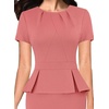 image:imageVFSHOW Womens Peplum Work Business Office Slim Bodycon Sheath Pencil Dress  Short Sleeve Pleated Crew Neck Summer Church DressesPink