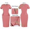 image:imageVFSHOW Womens Peplum Work Business Office Slim Bodycon Sheath Pencil Dress  Short Sleeve Pleated Crew Neck Summer Church DressesPink