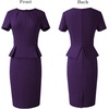 image:imageVFSHOW Womens Peplum Work Business Office Slim Bodycon Sheath Pencil Dress  Short Sleeve Pleated Crew Neck Summer Church DressesPurple