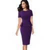 image:imageVFSHOW Womens Peplum Work Business Office Slim Bodycon Sheath Pencil Dress  Short Sleeve Pleated Crew Neck Summer Church DressesPurple