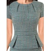 image:imageVFSHOW Womens Peplum Work Business Office Slim Bodycon Sheath Pencil Dress  Short Sleeve Pleated Crew Neck Summer Church DressesTeal Green Plaid Tweed