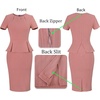 image:imageVFSHOW Womens Peplum Work Business Office Slim Bodycon Sheath Pencil Dress  Short Sleeve Pleated Crew Neck Summer Church DressesTextured Pink