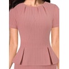 image:imageVFSHOW Womens Peplum Work Business Office Slim Bodycon Sheath Pencil Dress  Short Sleeve Pleated Crew Neck Summer Church DressesTextured Pink