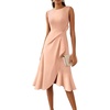 image:imageVFSHOW Womens Asymmetric Ruffle Ruched Cocktail Sleeveless Elegant Boat Neck Wedding Guest Business Formal A Line Midi DressLight Pink