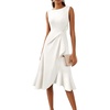 image:imageVFSHOW Womens Asymmetric Ruffle Ruched Cocktail Sleeveless Elegant Boat Neck Wedding Guest Business Formal A Line Midi DressOffwhite