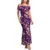 image:imageVFSHOW Womens Floral Off The Shoulder Wedding Guest Cocktail Long Dress  2026 Sexy Mesh One Shoulder Formal Maxi Bodycon DressesPurple and Multi Floral Print