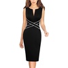 image:imageVFSHOW Womens Front Zipper Work Office Business Casual Church Sheath Dress  Crew Neck Sleeveless Classy Color block Fitted Crisscross Waist Flattering Pencil Dress Cocktail PartyBlack and White