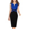 image:imageVFSHOW Womens Front Zipper Work Office Business Casual Church Sheath Dress  Crew Neck Sleeveless Classy Color block Fitted Crisscross Waist Flattering Pencil Dress Cocktail PartyBlue and Black