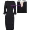 image:imageVFSHOW Womens Work Business Office Zipper Up Slim Bodycon Sheath Dress  34 Sleeve Crew Neck Front Zipper Crisscross Waist Church Spring Fall Pencil DressBlack Multi Floral Print