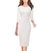 image:imageVFSHOW Womens Work Business Office Zipper Up Slim Bodycon Sheath Dress  34 Sleeve Crew Neck Front Zipper Crisscross Waist Church Spring Fall Pencil DressOffwhite