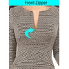 image:imageVFSHOW Womens Work Business Office Zipper Up Slim Bodycon Sheath Dress  34 Sleeve Crew Neck Front Zipper Crisscross Waist Church Spring Fall Pencil DressBeige Tweed