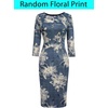 image:imageVFSHOW Womens Work Business Office Zipper Up Slim Bodycon Sheath Dress  34 Sleeve Crew Neck Front Zipper Crisscross Waist Church Spring Fall Pencil DressBlue Demin Floral