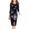image:imageVFSHOW Womens Work Business Office Zipper Up Slim Bodycon Sheath Dress  34 Sleeve Crew Neck Front Zipper Crisscross Waist Church Spring Fall Pencil DressBlack Multi Floral Print