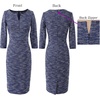 image:imageVFSHOW Womens Work Business Office Zipper Up Slim Bodycon Sheath Dress  34 Sleeve Crew Neck Front Zipper Crisscross Waist Church Spring Fall Pencil DressBlue Yarndyed Tweed
