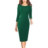 image:imageVFSHOW Womens Work Business Office Zipper Up Slim Bodycon Sheath Dress  34 Sleeve Crew Neck Front Zipper Crisscross Waist Church Spring Fall Pencil DressGreen
