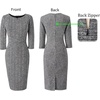 image:imageVFSHOW Womens Work Business Office Zipper Up Slim Bodycon Sheath Dress  34 Sleeve Crew Neck Front Zipper Crisscross Waist Church Spring Fall Pencil DressBlack Tweed