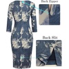 image:imageVFSHOW Womens Work Business Office Zipper Up Slim Bodycon Sheath Dress  34 Sleeve Crew Neck Front Zipper Crisscross Waist Church Spring Fall Pencil DressBlue Demin Floral