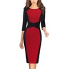 image:imageVFSHOW Womens Work Business Office Zipper Up Slim Bodycon Sheath Dress  34 Sleeve Crew Neck Front Zipper Crisscross Waist Church Spring Fall Pencil DressBlack and Red