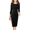 image:imageVFSHOW Womens Work Business Office Zipper Up Slim Bodycon Sheath Dress  34 Sleeve Crew Neck Front Zipper Crisscross Waist Church Spring Fall Pencil DressBlack
