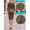 image:imageVFSHOW Womens Work Business Office Zipper Up Slim Bodycon Sheath Dress  34 Sleeve Crew Neck Front Zipper Crisscross Waist Church Spring Fall Pencil DressCoffee Suede
