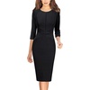 image:imageVFSHOW Womens Work Business Office Zipper Up Slim Bodycon Sheath Dress  34 Sleeve Crew Neck Front Zipper Crisscross Waist Church Spring Fall Pencil DressBlack and White Striped