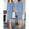 image:imageVFSHOW Womens Work Business Office Zipper Up Slim Bodycon Sheath Dress  34 Sleeve Crew Neck Front Zipper Crisscross Waist Church Spring Fall Pencil DressDusty Blue