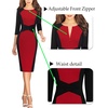 image:imageVFSHOW Womens Work Business Office Zipper Up Slim Bodycon Sheath Dress  34 Sleeve Crew Neck Front Zipper Crisscross Waist Church Spring Fall Pencil DressBlack and Red