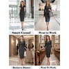 image:imageVFSHOW Womens Work Business Office Zipper Up Slim Bodycon Sheath Dress  34 Sleeve Crew Neck Front Zipper Crisscross Waist Church Spring Fall Pencil DressBlack and White Tweed