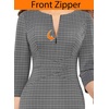 image:imageVFSHOW Womens Work Business Office Zipper Up Slim Bodycon Sheath Dress  34 Sleeve Crew Neck Front Zipper Crisscross Waist Church Spring Fall Pencil DressHoundstooth Print