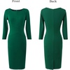 image:imageVFSHOW Womens Work Business Office Zipper Up Slim Bodycon Sheath Dress  34 Sleeve Crew Neck Front Zipper Crisscross Waist Church Spring Fall Pencil DressGreen