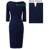 image:imageVFSHOW Womens Work Business Office Zipper Up Slim Bodycon Sheath Dress  34 Sleeve Crew Neck Front Zipper Crisscross Waist Church Spring Fall Pencil DressDark Blue