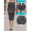 image:imageVFSHOW Womens Work Business Office Zipper Up Slim Bodycon Sheath Dress  34 Sleeve Crew Neck Front Zipper Crisscross Waist Church Spring Fall Pencil DressBlack and White Tweed