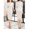image:imageVFSHOW Womens Work Business Office Zipper Up Slim Bodycon Sheath Dress  34 Sleeve Crew Neck Front Zipper Crisscross Waist Church Spring Fall Pencil DressOffwhite Tweed