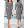 image:imageVFSHOW Womens Work Business Office Zipper Up Slim Bodycon Sheath Dress  34 Sleeve Crew Neck Front Zipper Crisscross Waist Church Spring Fall Pencil DressBlack Tweed