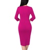 image:imageVFSHOW Womens Work Business Office Zipper Up Slim Bodycon Sheath Dress  34 Sleeve Crew Neck Front Zipper Crisscross Waist Church Spring Fall Pencil DressHot Pink