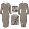 image:imageVFSHOW Womens Work Business Office Zipper Up Slim Bodycon Sheath Dress  34 Sleeve Crew Neck Front Zipper Crisscross Waist Church Spring Fall Pencil DressBeige Tweed