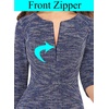 image:imageVFSHOW Womens Work Business Office Zipper Up Slim Bodycon Sheath Dress  34 Sleeve Crew Neck Front Zipper Crisscross Waist Church Spring Fall Pencil DressBlue Yarndyed Tweed